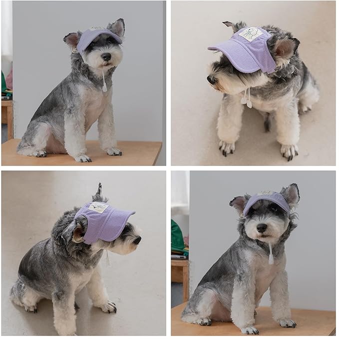 Pet Dog Baseball Cap, Cat Hat, Cat Dog Sun Cap with Ear Holes, Adjustable Puppy Outdoor Sun Hat (Purple, Medium)