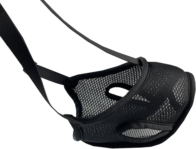 Dog Muzzle – Mesh Soft Muzzle for Small Medium Large Sized Dogs, Adjustable for No Bark, Scavenging, Licking & Chewing, Prevent Biting, Black (M)