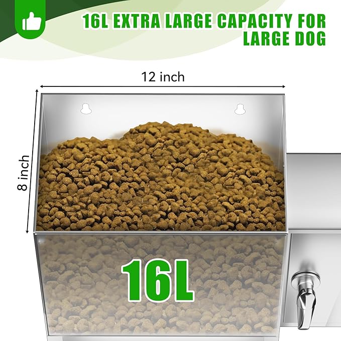 Chipak 16L Large Automatic Dog Feeder with Timer, Stainless Steel Pet Food Dispenser W/Programmable Feeding Schedule for Large Breed Dogs or Cats