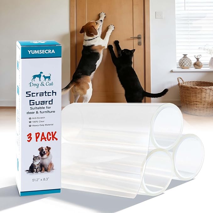 Door Protector from Dog Scratching, 51.2" x 8.2" Cat Scratch Door Frame,Adhesive Protector for Dogs, Anti Dog Scratch Door Guard Clear【3 Pack 】