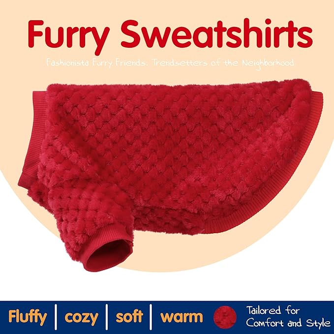 Fuzzy Pineapple Grid Dog Sweater - Ultra Soft & Warm Winter Pet Apparel, Fluffy Textured Knit for Small, Medium Dogs and Cats, Cozy Pullover Dog Coat for Cold Weather.Red M