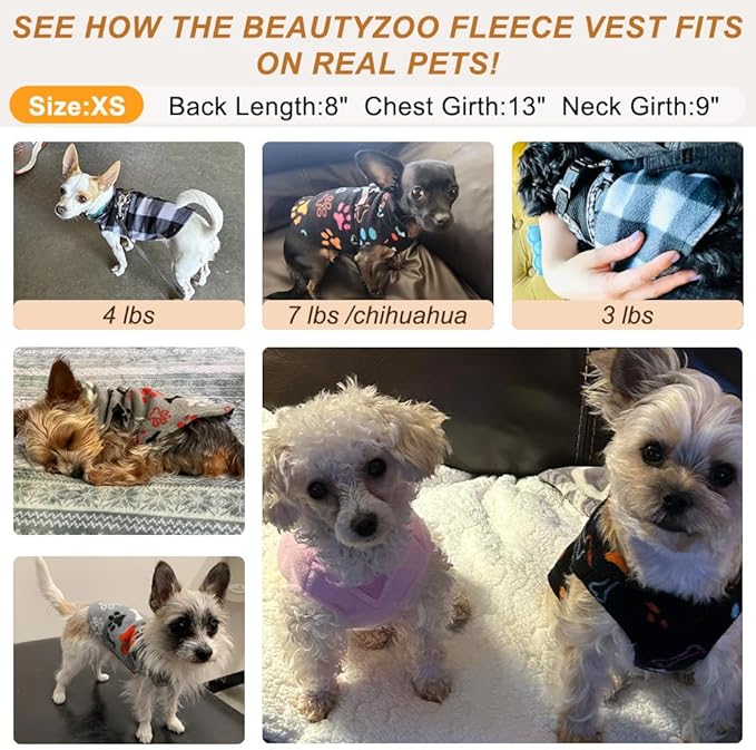 BEAUTYZOO XS Dog Sweaters, Soft Fleece Vest Pullover Dog Jacket with D-Ring Leash Attachment, Warm Winter Dog Clothes Cold Weather Doggy Chihuahua Sweater for Small Dogs Cats Boy or Girl, Pink XSmall