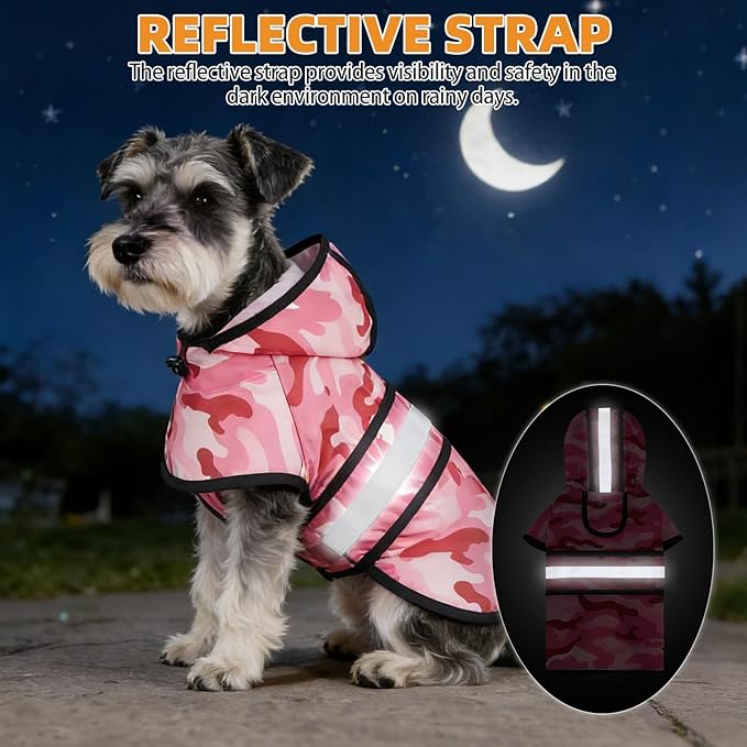 KOOLTAIL Dog Raincoat Hooded Slicker Poncho with Leash Hole, Dog Raincoat for Small Medium Dogs,Waterproof Plush Fleece Lining Pet Rain Jacket with Reflective Adjustable Strip Puppy Rainwear Camo S