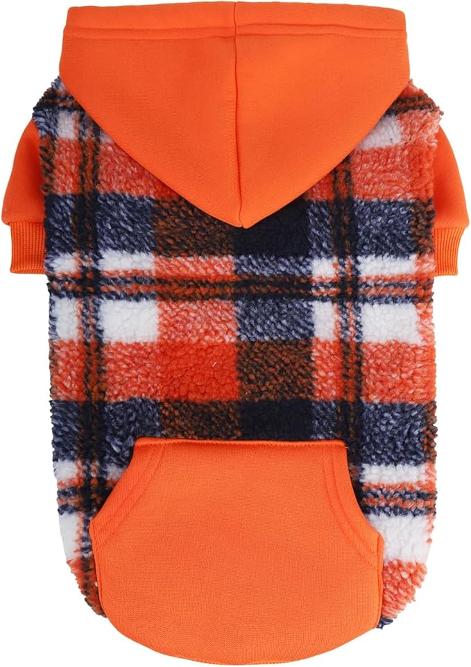 PUPTECK Dog Hoodie Puppy Sweatshirt Warm Dog Sweater Winter Clothes Cold Weather Coats for Small Medium Large Dogs, Orange, S/M