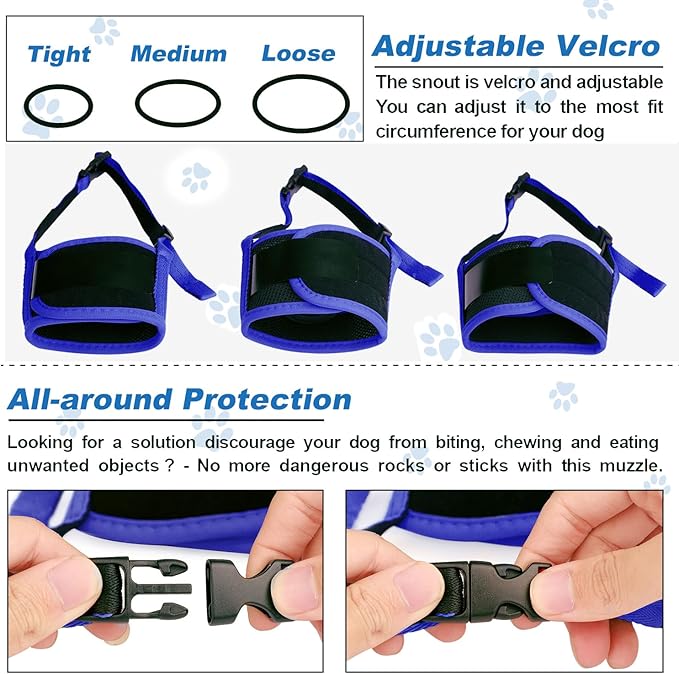 Dog Muzzle, Soft Nylon Muzzles for Small Medium Large Sized Dogs to Anti & Prevent Biting Barking Chewing, Pet Mouth Guard for German Shepherd with Adjustable Strap, Allows Panting Drinking (Blue,M)