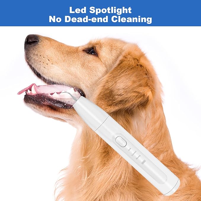 Dog Teeth Cleaning Kit,Dogs Tooth Brushing Kit with Light,3 Modes Doggie Toothbrush, Dog Plaque and Tartar Remover for Teeth,Low Noise Dog Teeth Cleaner,Pure White