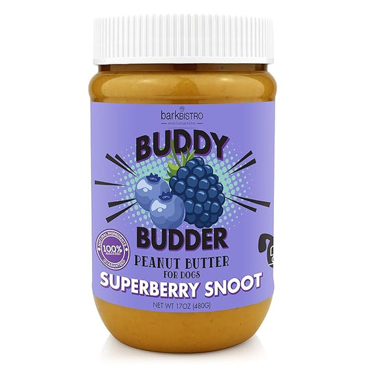 BUDDY BUDDER Superberry Snoot, 100% Natural Dog Peanut Butter, Peanut Butter Dog Treat, Made in USA (17oz)