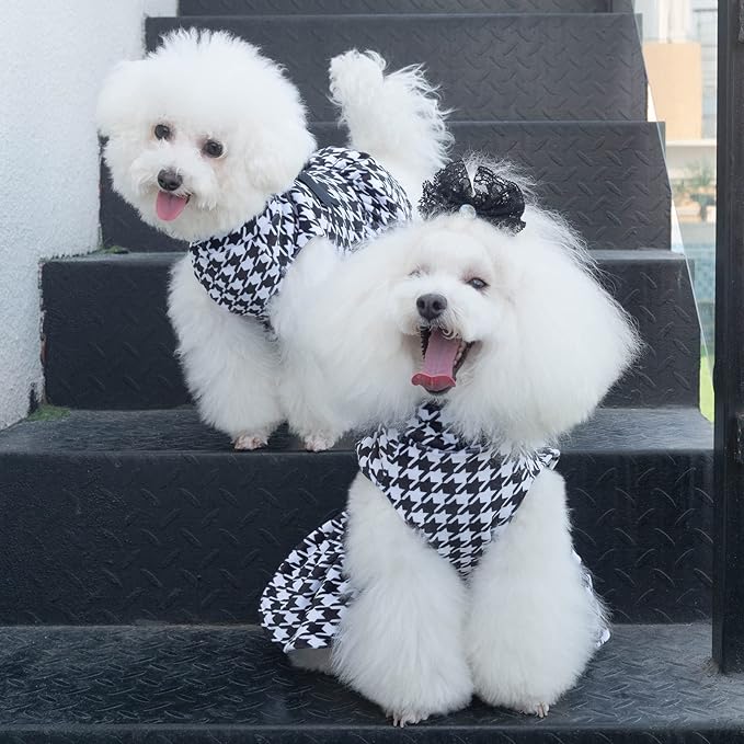 CuteBone Turtleneck Dog Velvet Dress Puppy Skirt Costume Pet Clothes Cat Apparel with Bow Hair Rope for Small Dogs CVD04XXS