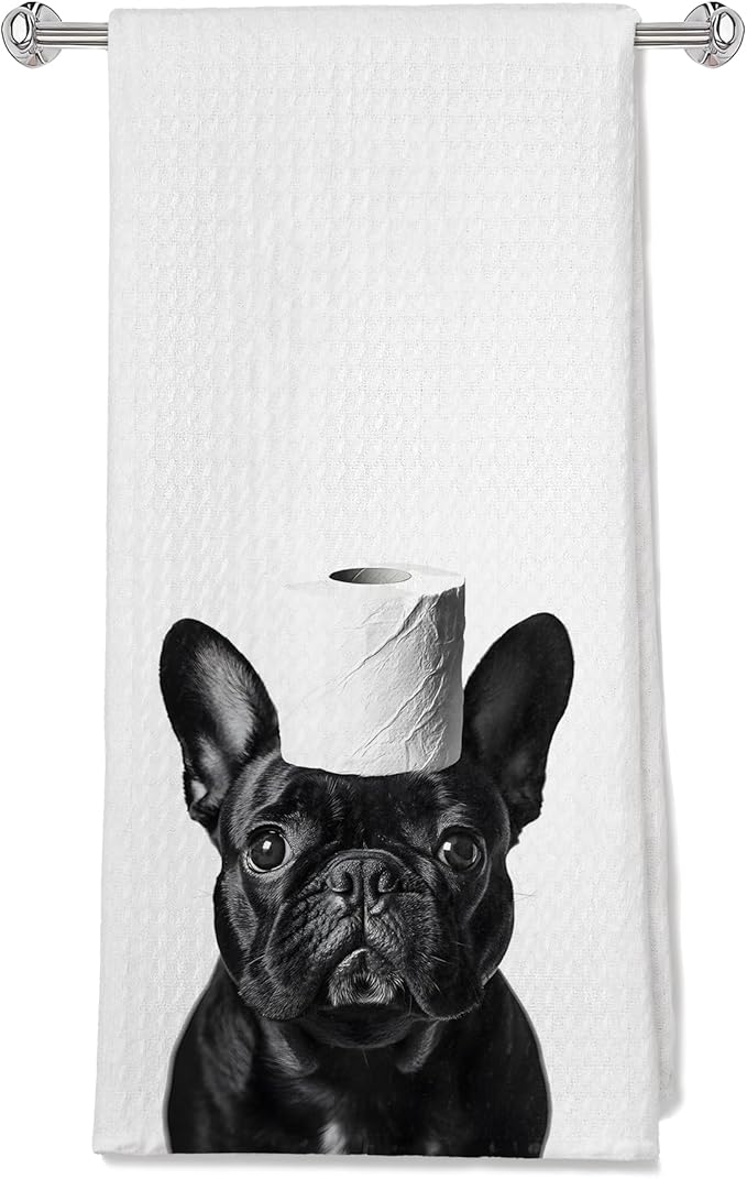 Funny Black French Bulldog Bathroom Hand Towels, Gifts for French Bulldog Lovers, Dog Bathroom Decor, Frenchie Gifts Decorative Hand Towels for Bath Room Washroom Spa Gym, 16x24 Inches