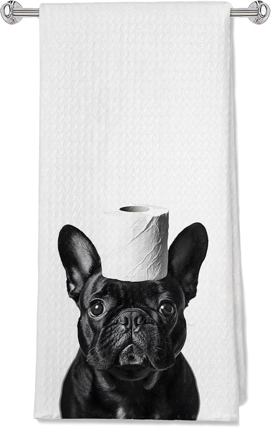 Funny Black French Bulldog Bathroom Hand Towels, Gifts for French Bulldog Lovers, Dog Bathroom Decor, Frenchie Gifts Decorative Hand Towels for Bath Room Washroom Spa Gym, 16x24 Inches
