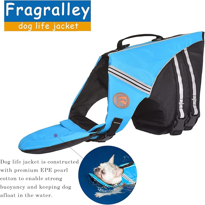 Dog Life Jacket, French Bulldog Life Vest for Swimming Boating, Dog Swim Vest with Chin Float and Rescue Handle, High Flotation Puppy Life Jackets (Chest Girth: 17" to 30", Weight: 17" to 28" LB)