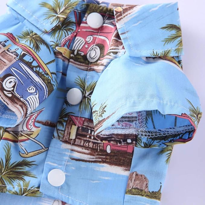 Tangpan Summer Pet Daisy Hawaiian Beach Plaid Print Shirts Clothes for Dog Blue S