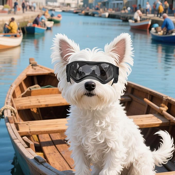 NAMSAN Dog Goggles Small Breeds, UV Protection Dog Glasses for Small Dogs, Puppy Sunglases Windproof Dustproof Driving Eye Protection, Adjustable, Classic Black