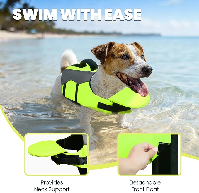 VIVAGLORY Front Float Dog Life Vest, Dog Life Jacket for Swimming & Boating, Swimming Vest with Chin Float & Handle, Ripstop & Buoyancy for Puppy Doggy, M, Bright Yellow