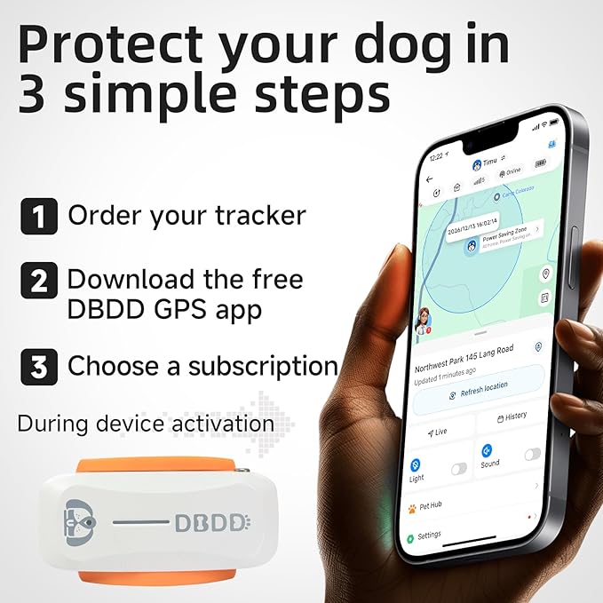 AI GPS Tracker for Dogs (30lbs+), Real Time Location and AI Vet Health Management, Electronic Fence, Waterproof, iOS and Android Universal (D5-White)