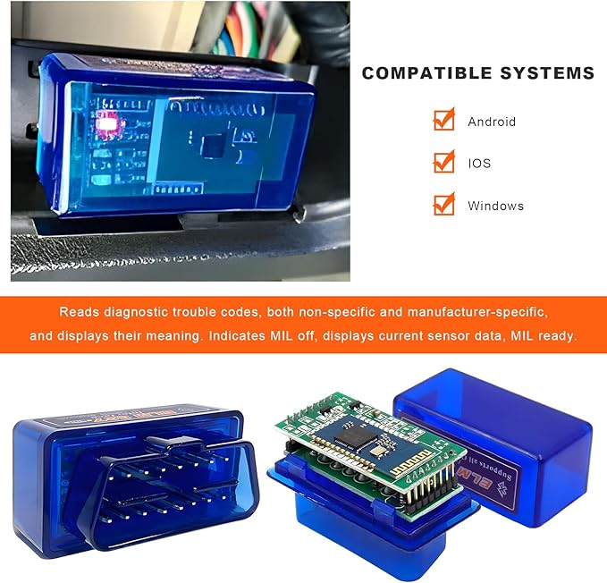Sun Walker 2 PCS ELM327 OBDII Car Auto Diagnostic Scanner, Professional ELM327 Interface Bluetooth Failure Detector, Mini Wireless Engine Fault Code Reader Compatible with OBD2 Vehicles