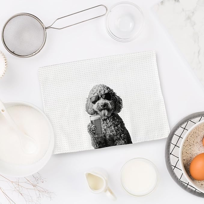 Goldendoodle Gifts Wine Kitchen Towels Set of 2, Funny Goldendoodle Wine Lover Decorative Hand Dish Towel for Kitchen Home Bar, Gifts for Golden Doodle Dog Beer Lovers Home Bar Decor(16x24Inch)