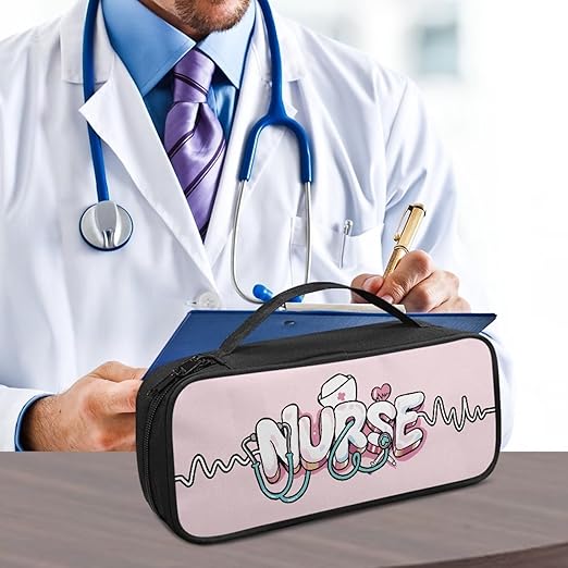 Gomyblomy Stethoscope Case with Extra Room and Handle for Nurses Doctors, Pink Nurse Print Stethoscope Holder Storage Bag Portable Travel Stethoscope Carrying Case