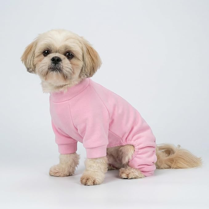 Fitwarm 2 Pack Lightweight Fleece Dog Pajamas, Warm Winter Clothes for Small Dogs Girl, Cozy Pet Onesie with Feet, Medium Violet Red, Light Pink, Small