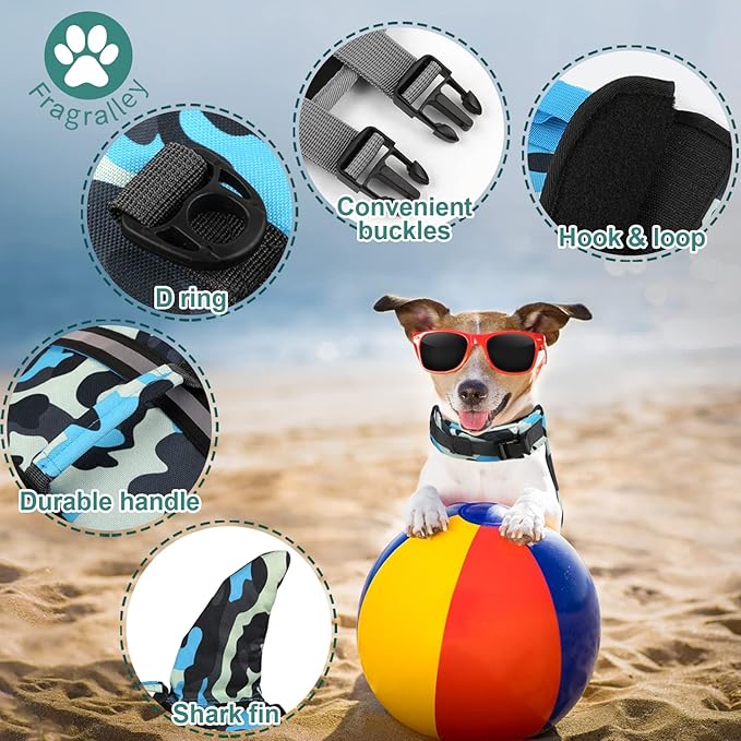 Fragralley Shark Dog Life Jacket, High Buoyancy with Tear-Resistant Nylon, Dog Float Vest for Swimming and Boating, Pet Life Preserver for Small Medium Large Dogs (PFD)