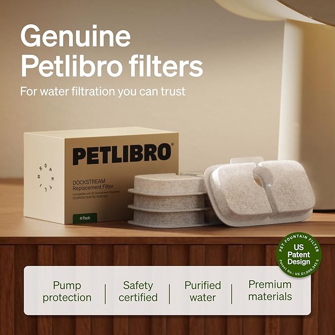 Bundle of PETLIBRO Upgrade Cat Water Fountain with 4 Packs Replacement Filters, App Monitoring 3L/101oz Dockstream 2 Pet Water Fountain with Stainless Steel Tray