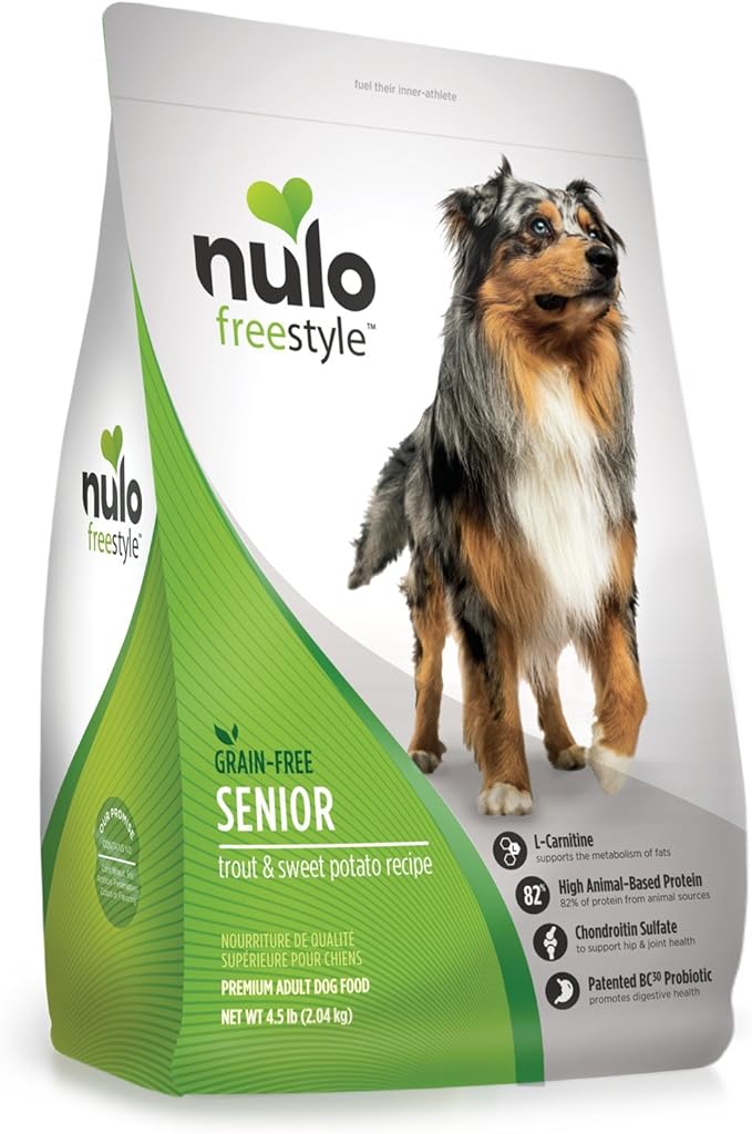 Nulo Senior Grain Free Dog Food with Glucosamine and Chondroitin (Trout and Sweet Potato Recipe, 4.5lb Bag)