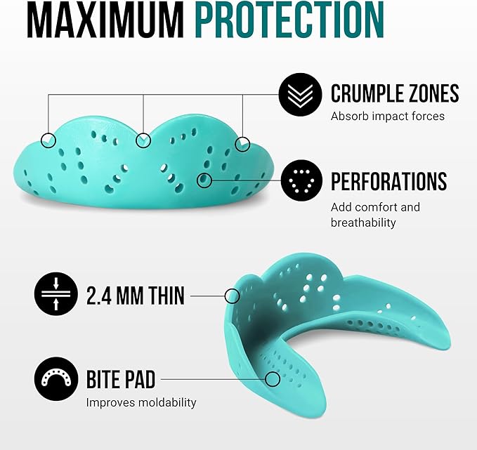 SISU Max Mouthguard - 50% Stronger, Maximum Protection for Rugby, MMA, Boxing, Lacrosse, Football, Hockey, High-Impact Sports - Adult Fit, Remoldable Up to 20 Times, Works for Braces