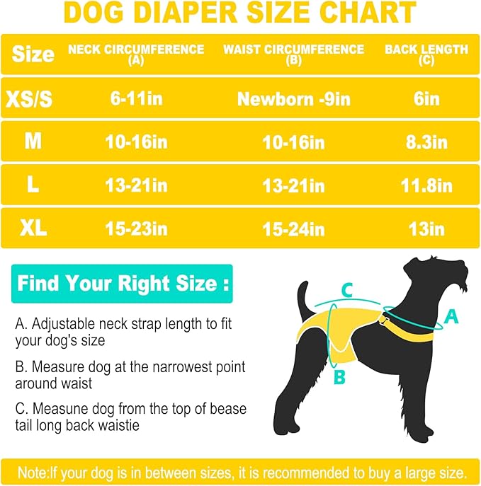 3 Pack Washable Female Dog Diaper Onesie Sanitary Pantie with Adjustable Suspender, Reusable Fixed Diapers, Super Absorbent Leakproof for Small Medium Large Dog in Heat Cycle XS/S