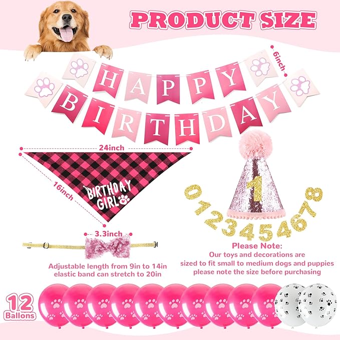 23 Pcs Dog Birthday Party Supplies Set Birthday Toys Cake Teething Squeak Interactive Decorations with Box for Puppy Small Medium Dog(Pink)