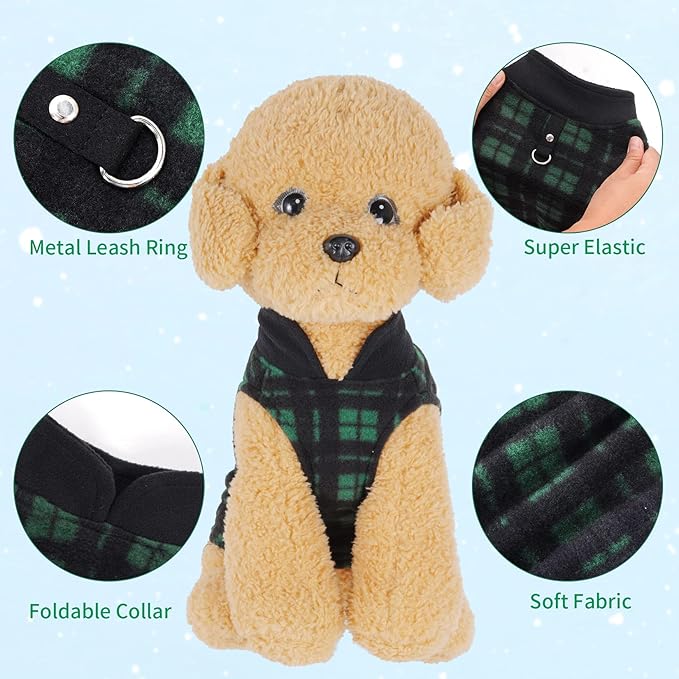Rbenxia 4 Buffalo Plaid Dog Sweaters with Leash Ring Soft Fleece Vest Pullover Warm Jacket Pet Clothes Winter Outfits for Small Puppy Cat Pets (XX-Large)