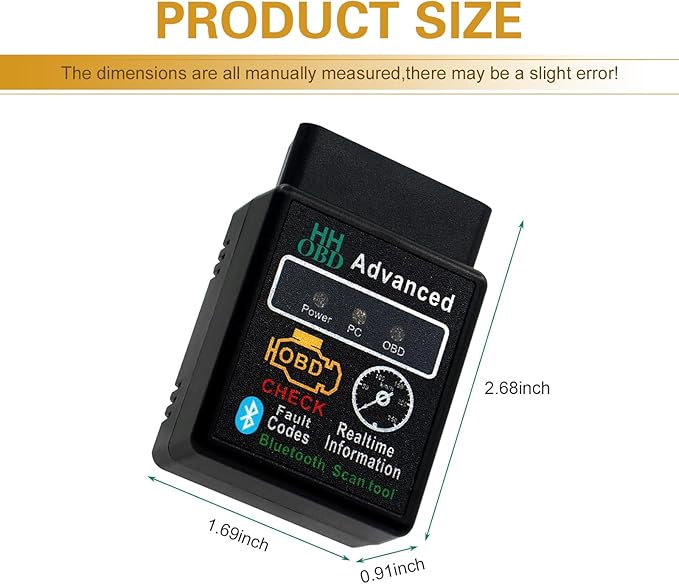 Car Bluetooth OBD2 Diagnostic Tool, ELM327 V2.1 Code Reader for Real-time Monitoring, Mini Anti-interference Scanner for Reset Clear Engine Light, Universal for IOS Android Windows (Black)