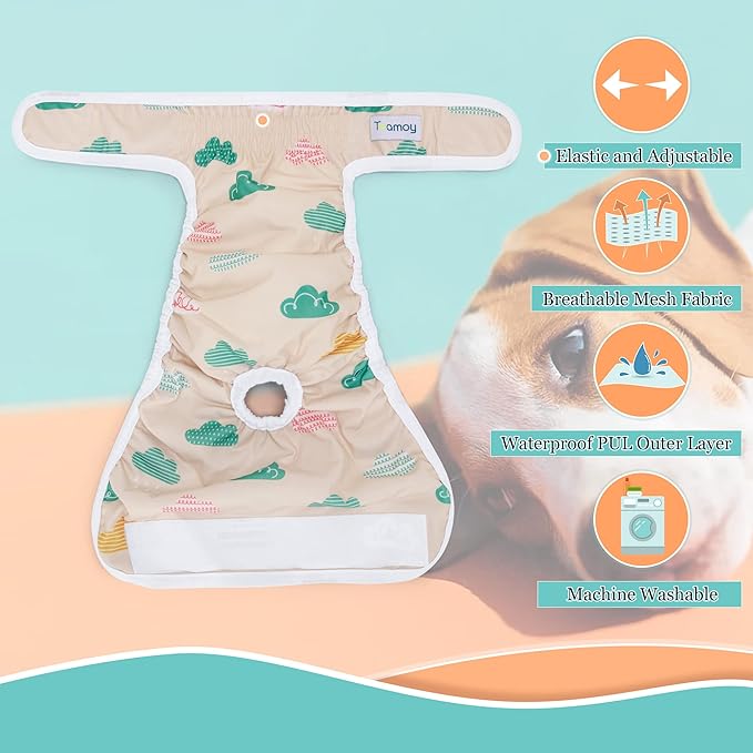 Teamoy Female Dog Diapers for Heat 4-Pack, Reusable Dog Period Diaper Wraps for Incontinence, Training & Housebreaking,XL