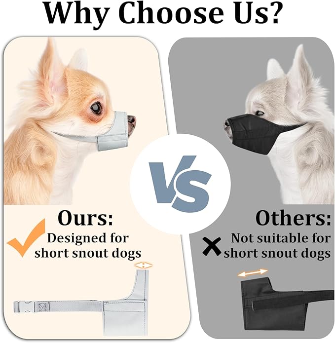 Mayerzon Short Snout Dog Muzzle, Small Muzzle for Chihuahua Shih Tzu American Bully Boxer Puppy, Soft Fabric Mouth Cover for Grooming Vet Visits, Prevent Biting Chewing Fighting