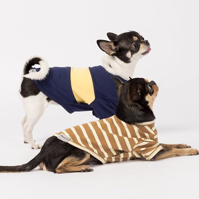 Fitwarm 3 Pack Color Block Striped Dog Shirt, Summer Dog Clothes for Small Dogs, Breathable Lightweight Dog Tshirt, Pet Outfit, Navy Blue, Sea Green, Brown, XXL