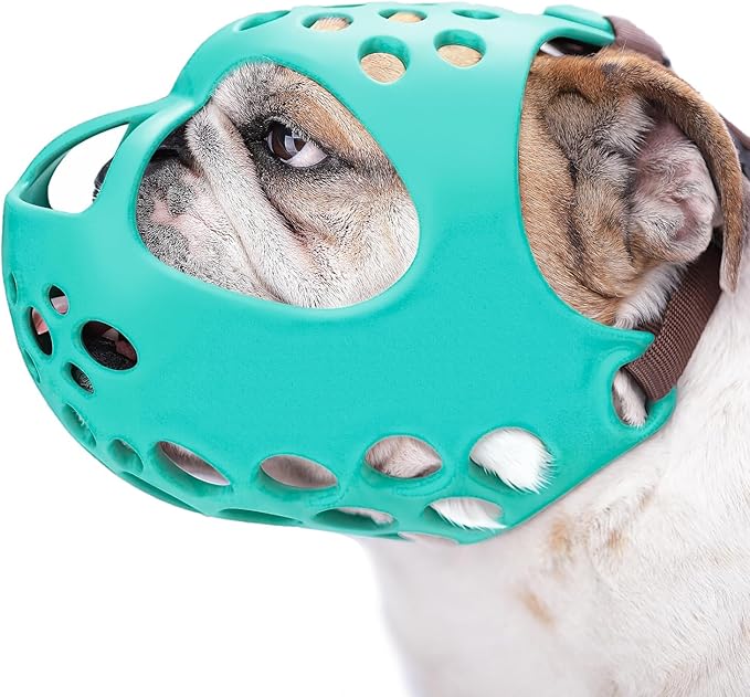 BARKLESS Muzzle for Short Snout Dog, Soft English Bulldog Muzzle to Prevent Biting, Brachycephalic Dog Mouth Guard for Aggressive Flat-Faced Bulldog Grooming Walking, Allows Panting