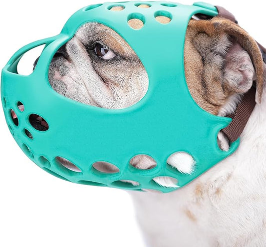 BARKLESS Muzzle for Short Snout Dog, Soft English Bulldog Muzzle to Prevent Biting, Brachycephalic Dog Mouth Guard for Aggressive Flat-Faced Bulldog Grooming Walking, Allows Panting