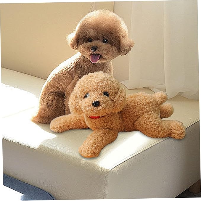 Dog Plush Cute Vivid Teddy Dog Mating Toy 14inch Cotton Filled Plush Toy with Collar Decorative Stuffed for Couch Sofa Bed, Beige, Stuffed Animal