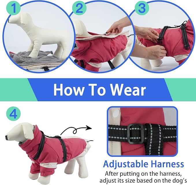 MIGOHI Snowproof Dog Jacket with Harness Reflective Small Dog Coat with Sleeves,Waterproof Fleece Winter Puffer Jacket for Dogs,Turtleneck Puppy Coats for Dogs Chilly Day,S,Pink