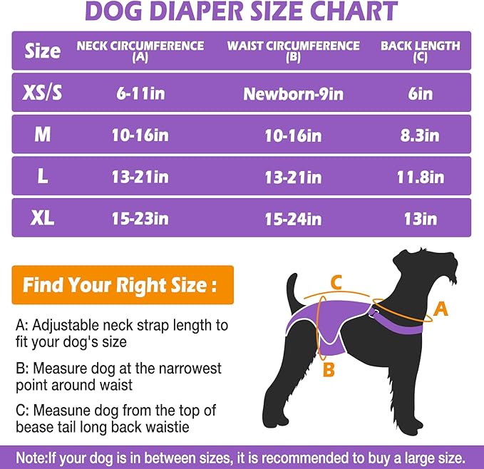3 Pack Washable Female Dog Diaper Onesie Sanitary Pantie with Adjustable Suspender, Reusable Fixed Doggie Diapers, Super Absorbent Leakproof for Small Toy Dog in Heat Cycle XS/S