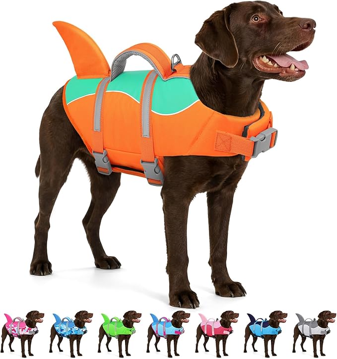 AOFITEE Dog Life Jacket, Dog Life Vest for Swimming, Reflective Puppy Safety Vest with Superior Buoyancy and Rescue Handle, Adjustable Dogs Swimsuit Float Coat for Small Dogs, Orange XS