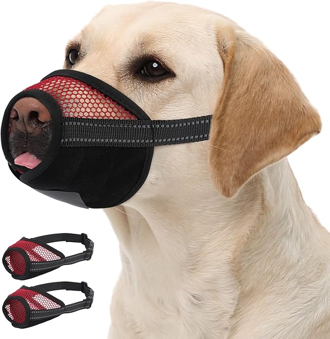PAWsay 2 Pack Dog Muzzle, Soft Dog Muzzle for Extra Large Sized Dogs Anti Biting Barking Chewing Grooming, Air Mesh Breathable Dogs Mouth Guard Drinkable Adjustable Pet Muzzles, Red XL