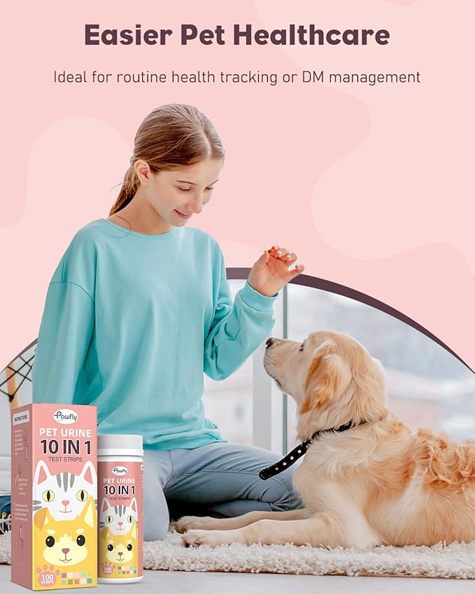 Pawfly Urine Test Strips for Dogs & Cats, 100 Strips, Pet Urine Testing Strips for 10 Parameters, UTI Test Strips, Veterinary Urinalysis Test Strips for Leukocytes, Protein, Ketone, Glucose, pH & More