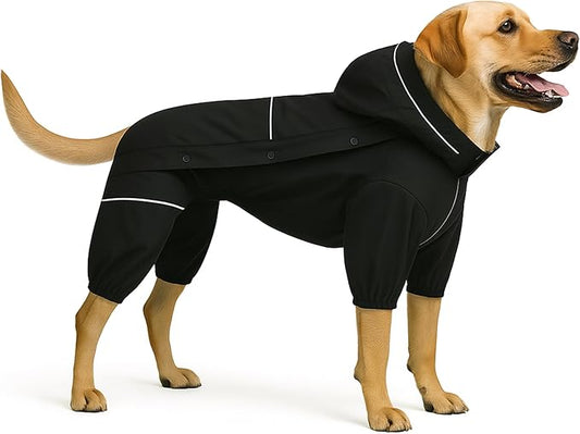 LOVELONGLONG Fleece-Lined Dog Raincoat with Removable Hood – Waterproof Winter Full Body Dog Jacket – Windproof Snowproof Cold-Weather Suit – Black-F S