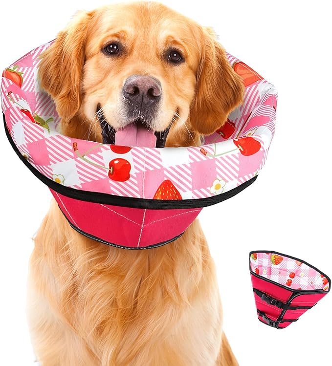 Dog Cone Soft Surgery Dog Cone Collar - Adjustable Long Foldable Comfortable for Recovery Alternative Prevent Biting Stop Licking Wound Small Medium Large Dogs (Strawberry Red, S)