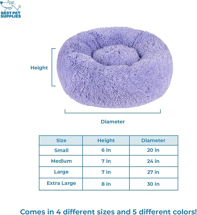 Best Pet Supplies Round Calming Dog Bed for Small, Medium & Large Dogs, Plush Donut Cuddler Pet Bed w/Raised Rim for Head, Neck Support, Anti-Slip Bottom Washable Bed - Lavender, 27 x 27 x 7.5