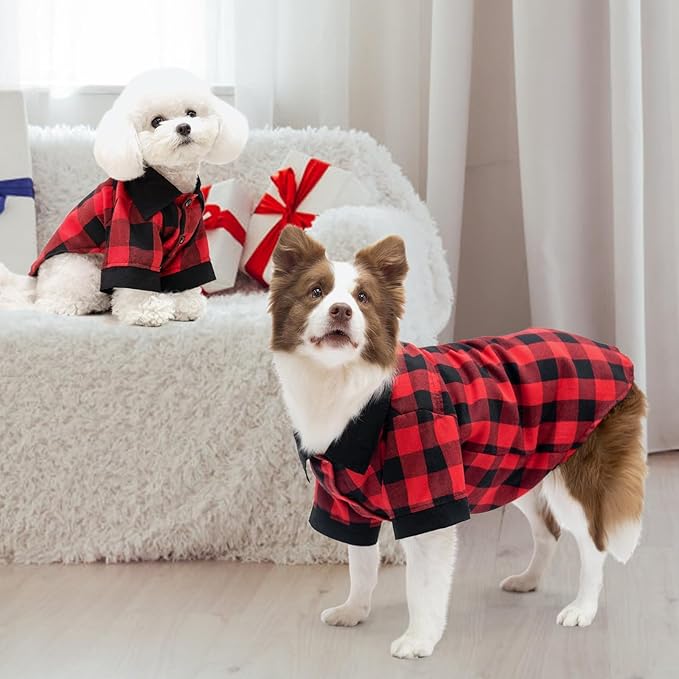 KOOLTAIL Christmas Dog Shirt, Red Buffalo Plaid Pet Shirts, Cute Dog Apparel Clothes Suitable for All Seasons, Comfortable Dogs T-shirt for Small Medium Large Dogs Cats Girl Boy, Pet Outfit Costume, L