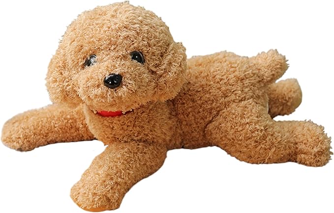 Dog Plush Cute Vivid Teddy Dog Mating Toy 14inch Cotton Filled Plush Toy with Collar Decorative Stuffed for Couch Sofa Bed, Beige | Stuffed