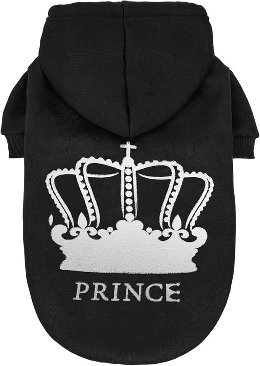 EXPAWLORER Prince Dog Hoodie for Boy - Hooded Doggie Sweater with Leash Hole, Cold Weather Clothes,Sweatshirt with Pocket, Pet Warm Outfit, Winter Coats for XS-XXL Dogs