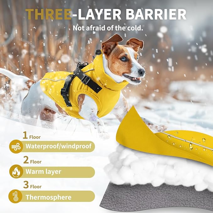 Dog Winter Coat Reflective Water-Resistant Jacket, Fleece Lined Windproof Puppy Coat with Back Zipper & D-Ring, Cold Weather Dog Coats for Small Medium Dogs (L, Orange)