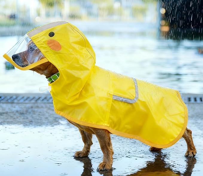 Dog Raincoat,Adjustable Waterproof Cloak Pet Hooded Raincoat Jacket,Cute Yellow Duck Poncho for Pet,Large